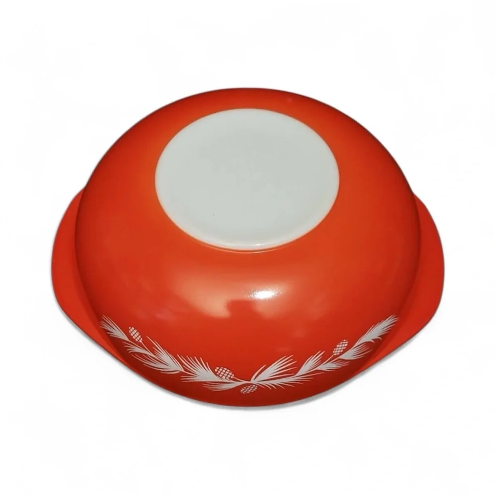 Pyrex 024 Casserole Dish Orange Pine Cones 2 Quart Round Holiday - Picture 7 of 7